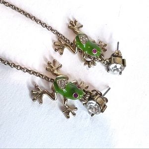 Frog Earrings Cutest Vintage Retro Post Dangle Green Pink Enamel Rhinestone